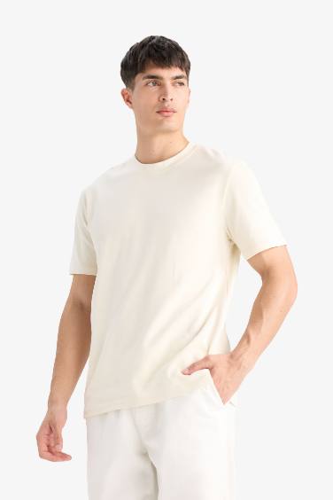 %100 Pamuk Regular Fit Bisiklet Yaka Basic Düz Kısa Kollu Tişört