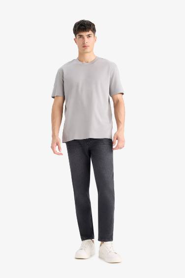 تيشيرت نص كم قطن قصة عادية برقبة مستديرة