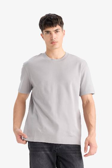 تيشيرت نص كم قطن قصة عادية برقبة مستديرة