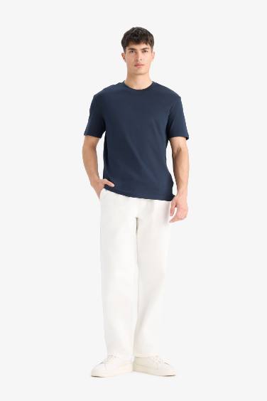 تيشيرت نص كم قطن قصة عادية برقبة مستديرة