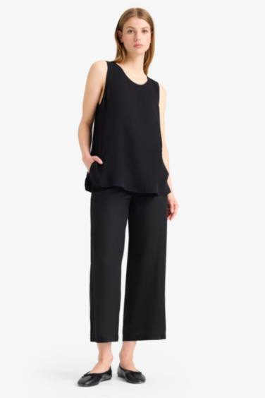 Кюлоты с высокой талией, короткие, из смеси льна