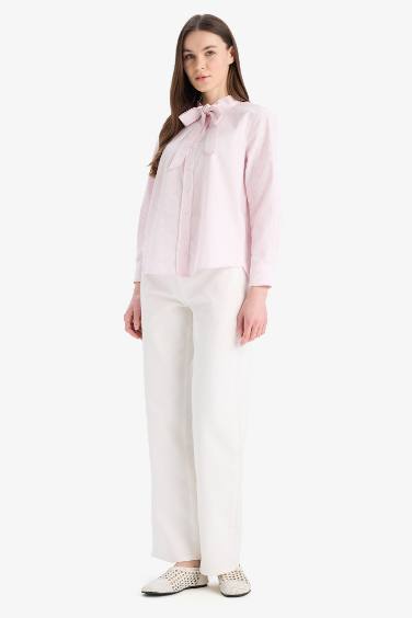 Туника-рубашка Relax Fit с узорчатым воротником и блестящей тканью, с длинным рукавом