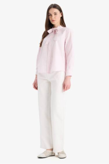 Туника-рубашка Relax Fit с узорчатым воротником и блестящей тканью, с длинным рукавом