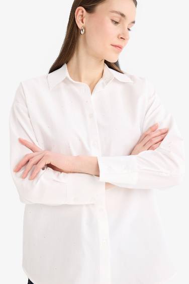 Relax Fit Basic Düz Poplin Uzun Kollu Tesettür Gömlek Tunik