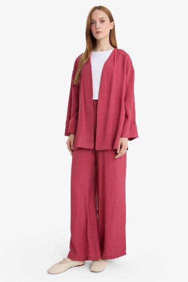 Wide Leg Crinkle Fabric Trousers