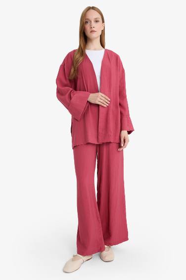 Wide Leg Crinkle Fabric Trousers