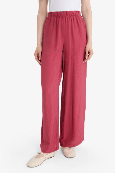 Wide Leg Crinkle Fabric Trousers