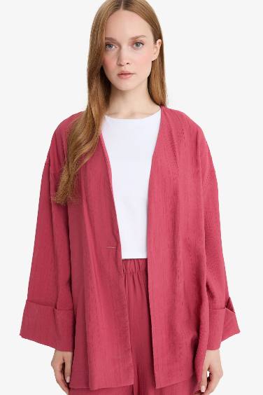 Relax Fit Crinkle Fabric V-Neck Long Sleeve Tunic