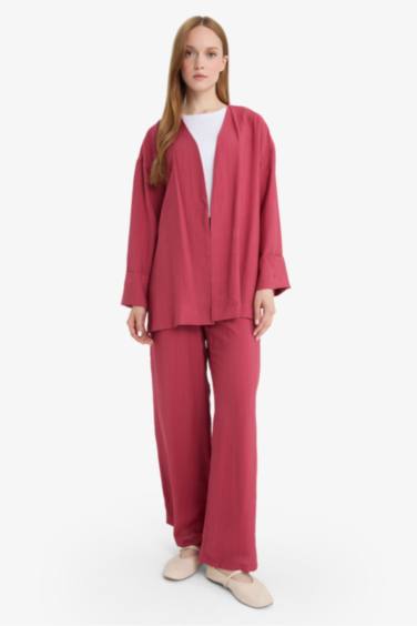 Relax Fit Crinkle Fabric V-Neck Long Sleeve Tunic