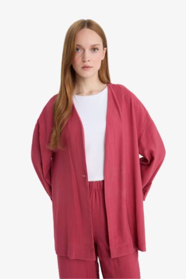 Relax Fit Crinkle Fabric V-Neck Long Sleeve Tunic