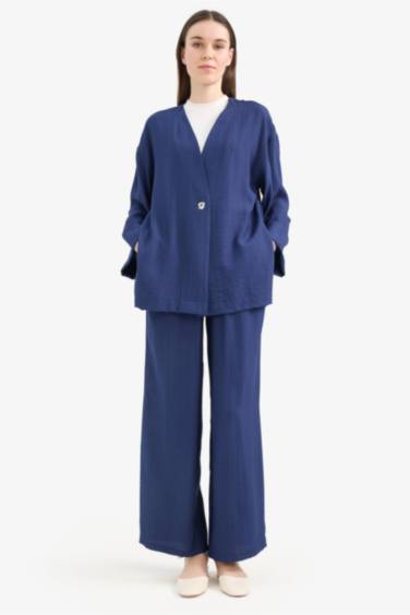 Relax Fit Crinkle Fabric V-Neck Long Sleeve Tunic