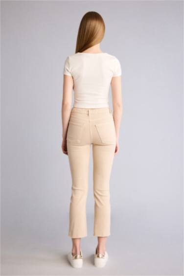 Yüksek Bel Crop Flare Fıt Pantolon - Görsel 5