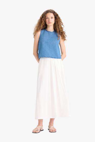 Crew Neck Linen Look Sleeveless Blouse
