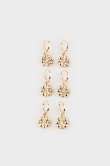 Kadın 3'lü Çiçekli Taşlı Küpe