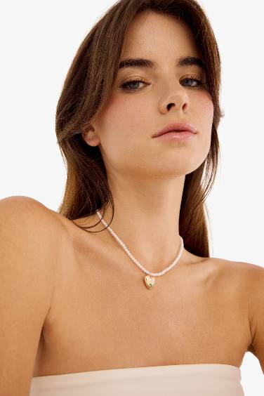 Woman Heart Pearl Gold Necklace