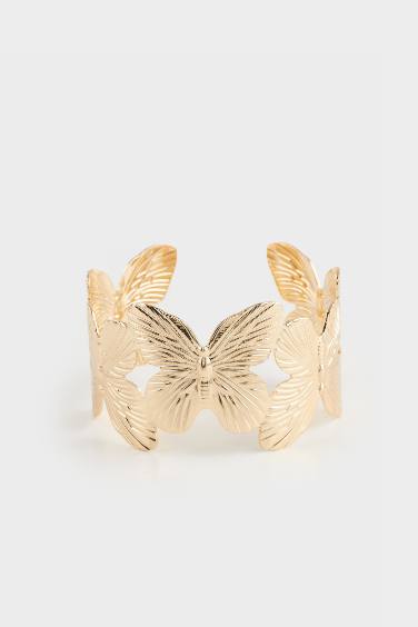 Woman Butterfly Patterned Gold Bracelet
