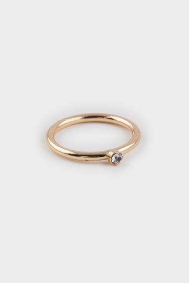 خاتم حريمي ذهبي بحجر وردي - 6 قطع