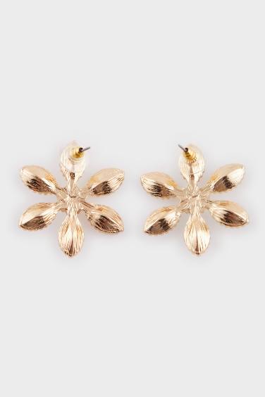 Kadın Çiçek Motifli Taşlı Gold Küpe