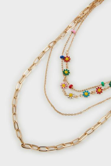 Woman Colorful Floral Multi Necklace