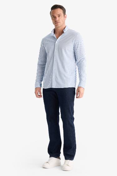 قميص بولو مخطط كم طويل قصة عادية