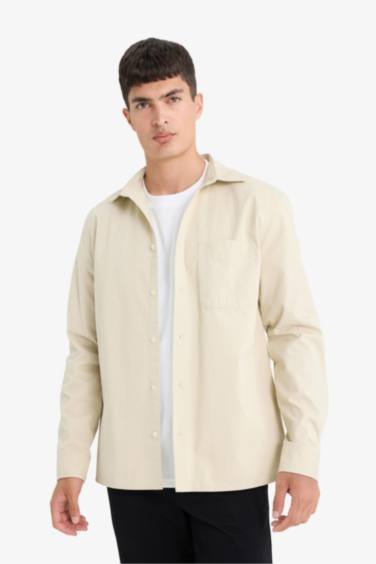 Regular Fit Polo Collar Cotton Long Sleeve Shirt