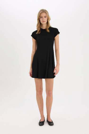 Crew Neck Ribbed Camisole Basic Mini Dress