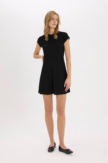 Crew Neck Ribbed Camisole Basic Mini Dress