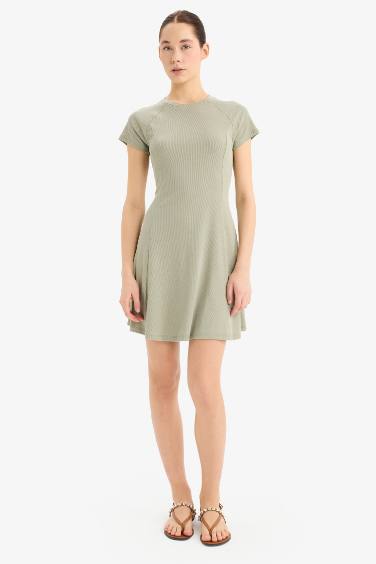 Crew Neck Basic Corduroy Mini Dress