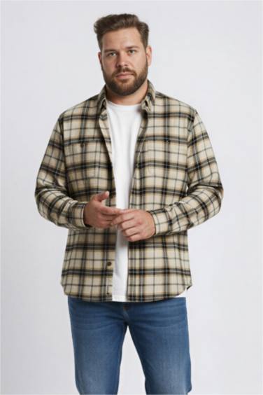 Regular Fit Polo Yaka Kareli Pamuklu Uzun Kollu Gömlek