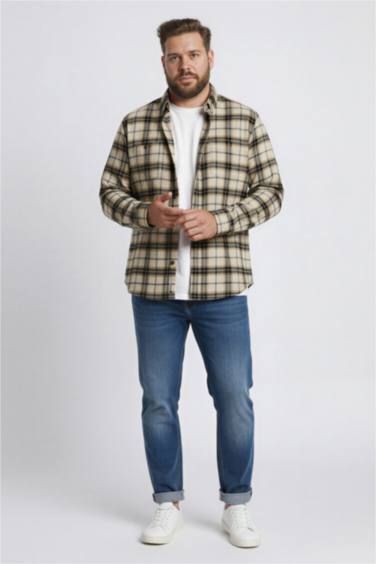 Regular Fit Polo Yaka Kareli Pamuklu Uzun Kollu Gömlek