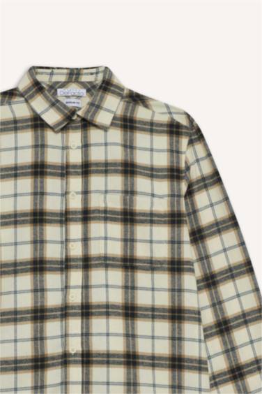 Regular Fit Polo Yaka Kareli Pamuklu Uzun Kollu Gömlek