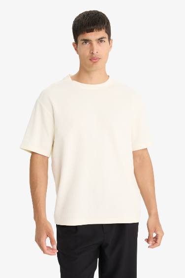 تيشيرت نص كم قصة عادية برقبة مستديرة