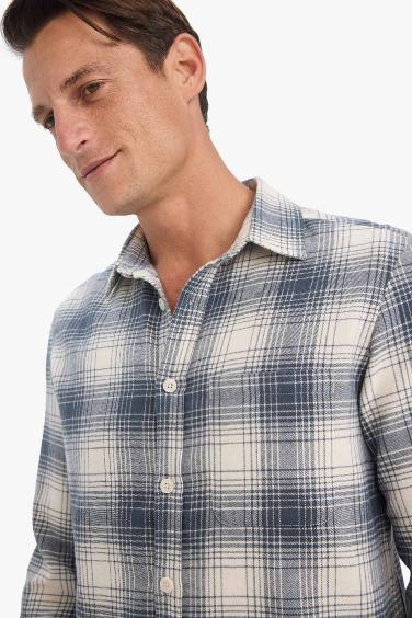 Regular Fit Polo Yaka Kareli Flanel Uzun Kollu Gömlek