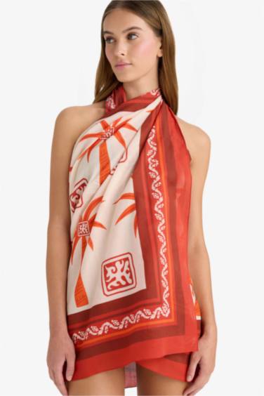 Fall in Love Regular Fit Palm Tree Patterned Cotton Beachwear