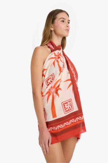 Fall in Love Regular Fit Palm Tree Patterned Cotton Beachwear