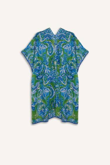 Fall in Love Regular Fit Tropical Patterned Chiffon Beach Kimono