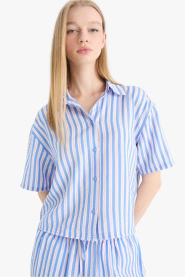 Coool Свободная рубашка оверсайз с воротником и короткими рукавами из крепа