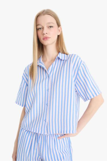 Coool Свободная рубашка оверсайз с воротником и короткими рукавами из крепа