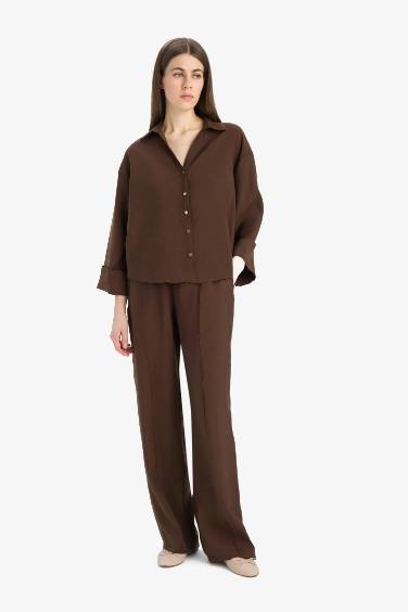 Pantalon large en modal taille haute Coupe droite