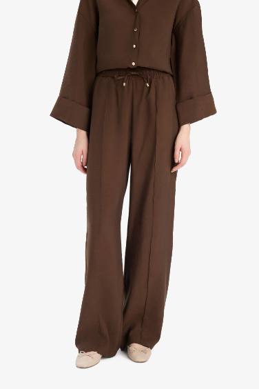 Pantalon large en modal taille haute Coupe droite