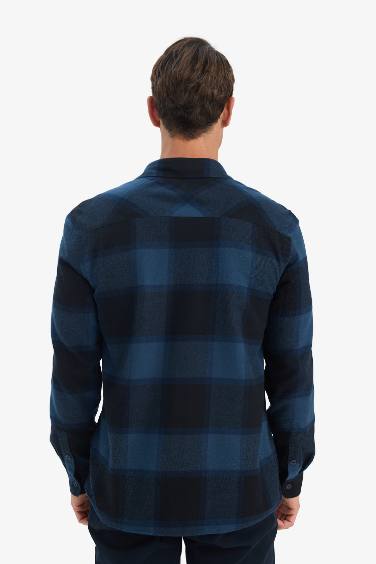 Regular Fit Polo Collar Plaid Flanel Long Sleeve Shirt