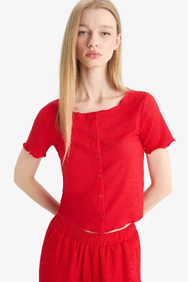 Coool Приталенная рубашка из жатой ткани с короткими рукавами