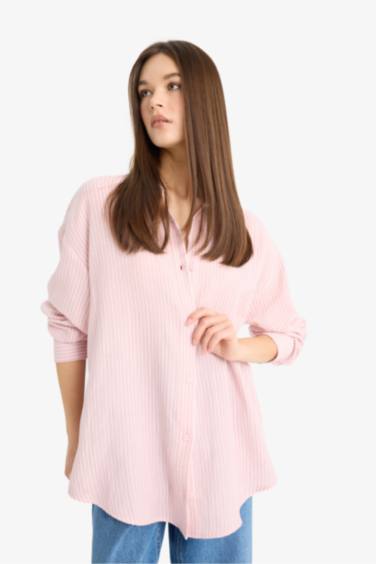 үлкен пішім жолақ Ұзын жеңді көйлек