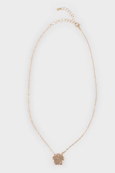 Kadın Siyah Çiçekli Gold Kolye