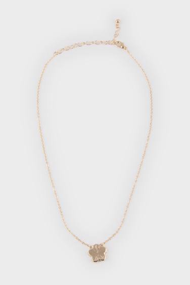 Collier doré avec fleur verte pour femme