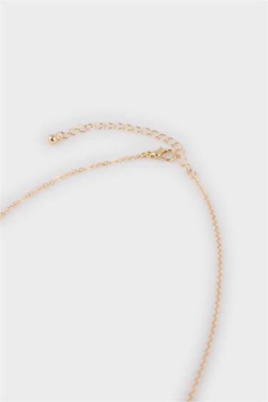 Kadın Pembe Çiçekli Gold Kolye