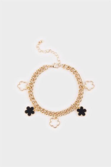 Kadın Siyah-Beyaz Yonca Detaylı Bileklik