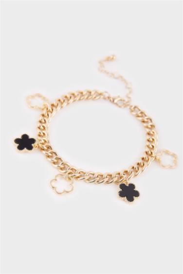 Kadın Siyah-Beyaz Yonca Detaylı Bileklik