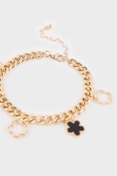 Kadın Siyah-Beyaz Yonca Detaylı Bileklik