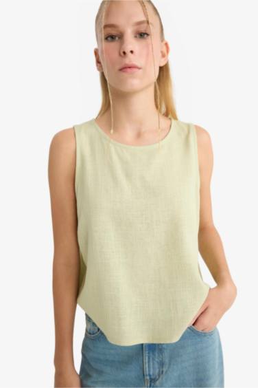 Блузка Coool с Круглым Вырезом Без Рукавов и Смесью Льна